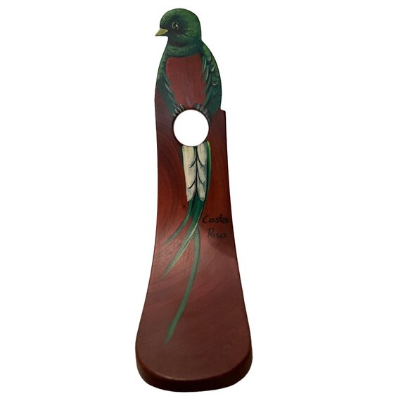 Colorful Hand-Painted Costa Rica Bird Wooden Wine Bottle Holder - Picture 1 of 5